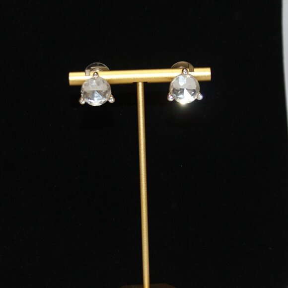Large Crystal White Gold Tone Stud Earrings - Picture 3 of 7